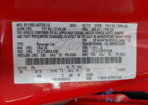 2012 Ford Focus Sel z USA, uszkodzony, nr VIN 1FAHP3H2XCL348712